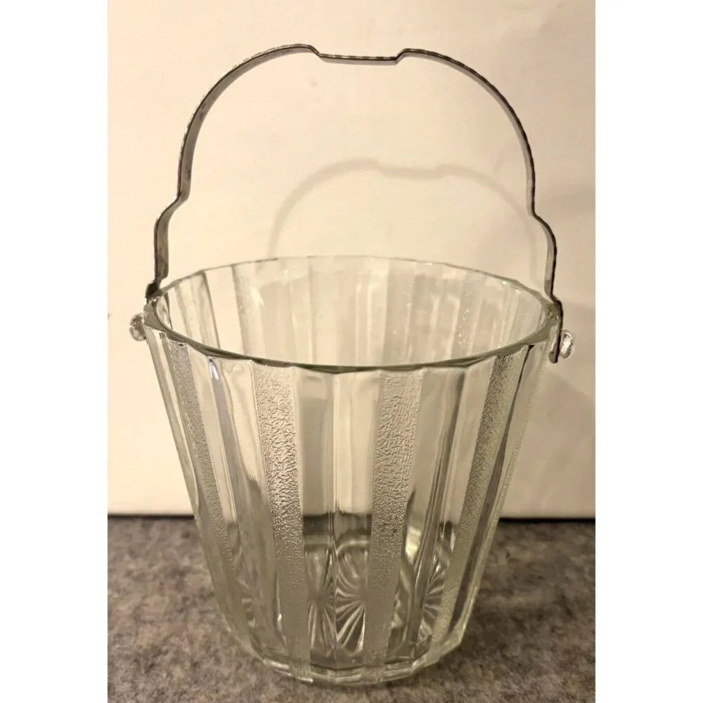 Vintage Heller Glass Ice Bucket W/ Silver Colored Handle MCM 1950's # 3251